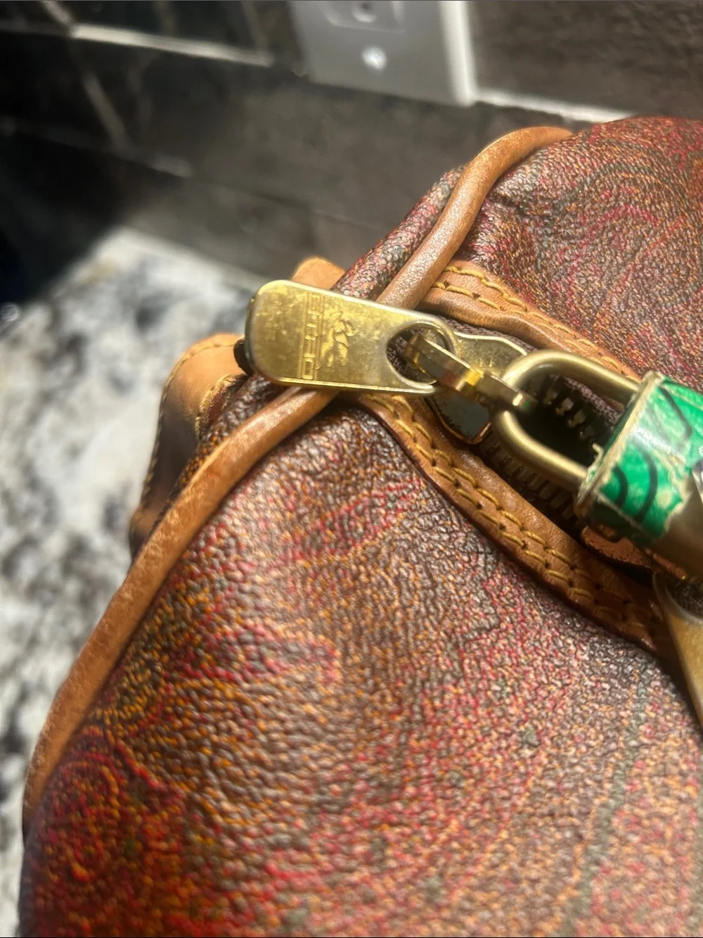 Etro 2 Way Leather Weekender Travel Bag in paisley print incl. all shown